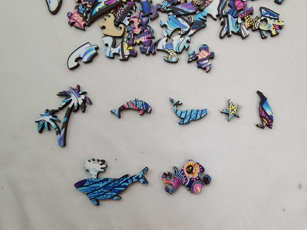 E2D Puzzle Arcoiris en madera - Ballena azul