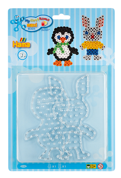 Blister Hama Beads Maxi Placa / Pegboard pingüino y conejo 