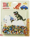 Blister Hama Beads Midi 1100 beads + placas coche y muñeca dinosaurio + papel