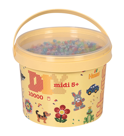 Hama midi mix 53 (colores translúcidos) 10000 piezas en cubo