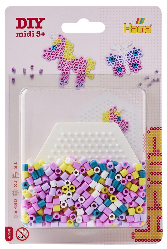 Blister Hama Beads Midi 450 beads + placa hexagonal pequeña + papel de planchado