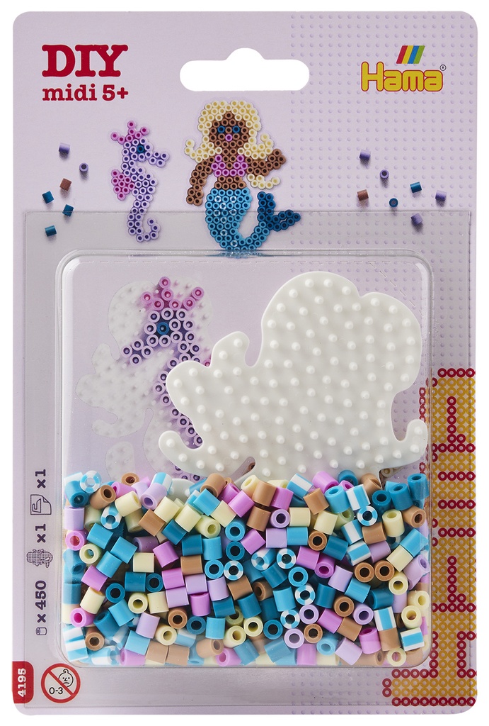 Blister Hama Beads Midi 450 beads + placa sirena + papel de planchado
