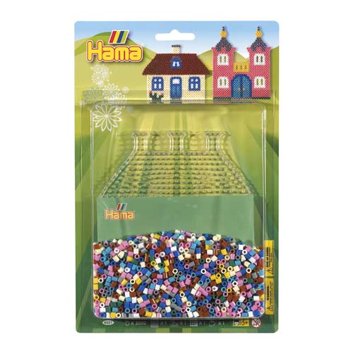 Blister Hama Beads Midi 2000 beads + placa casa + papel