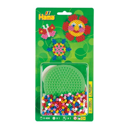 Blister Hama Beads Midi 450 beads + placa redonda pequeña + papel de planchado