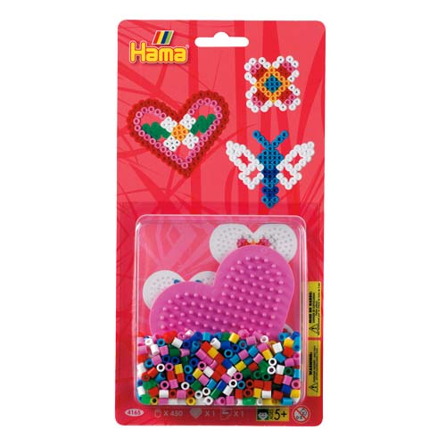 Blister Hama Beads Midi 450 beads + placa corazón pequeño + papel de planchado 