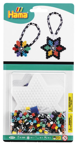 Blister Hama Beads Midi 350 beads color y bicolor + placa estrella peq. + papel de planchado