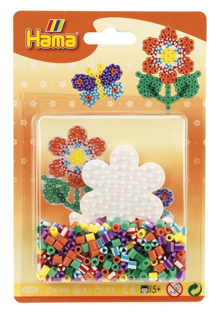Blister Hama Beads Midi 350 beads color + placa flor pequeña + papel de planchado