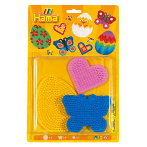 Blister Hama Beads Midi 3 Placas / Pegboards: corazón pequeño, huevo y mariposa