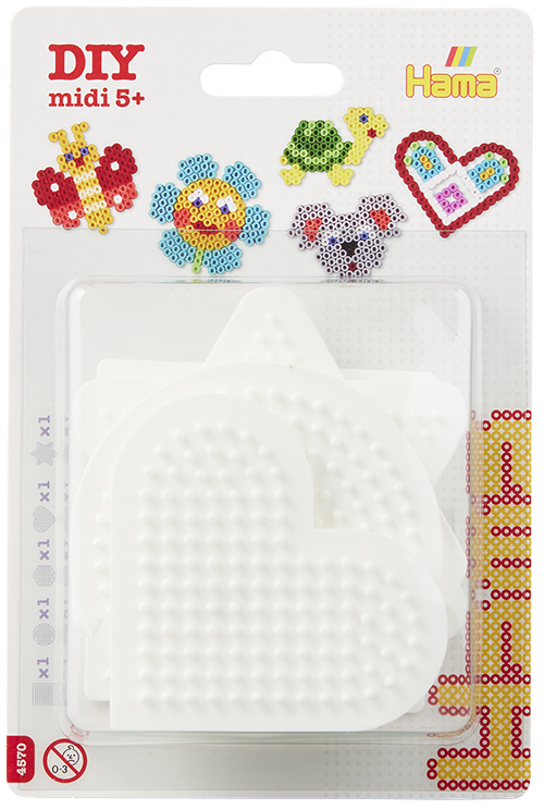 Blister Hama Beads Midi 5 Placas / Pegboards pequeñas cuadrada, circular, hexagonal, corazón y estrella