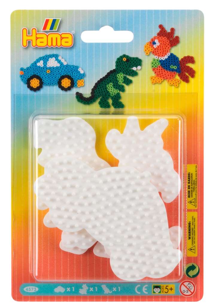 Blister Hama Beads Midi 3 Placas / Pegboards pequeñas coche, loro y dinosaurio