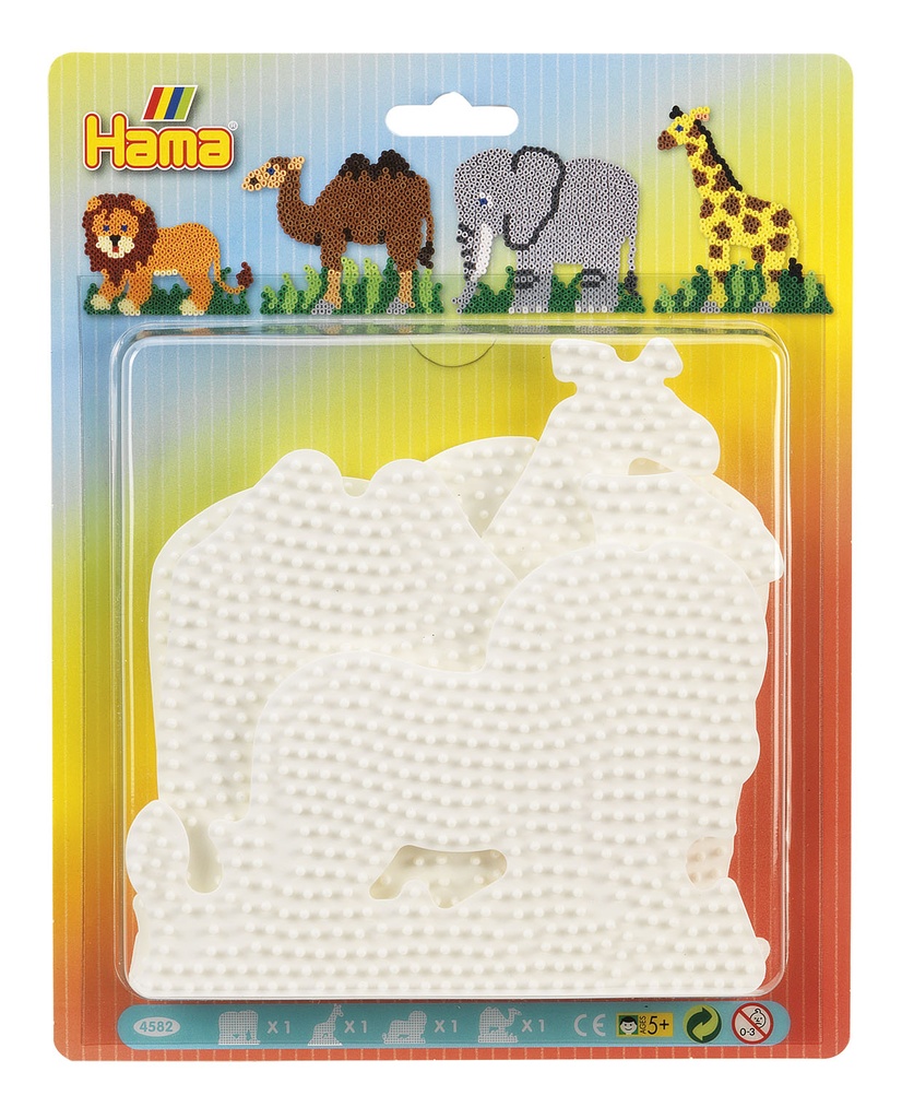 Blister Hama Beads Midi 4 Placas / Pegboards elefante, jirafa, león y camello
