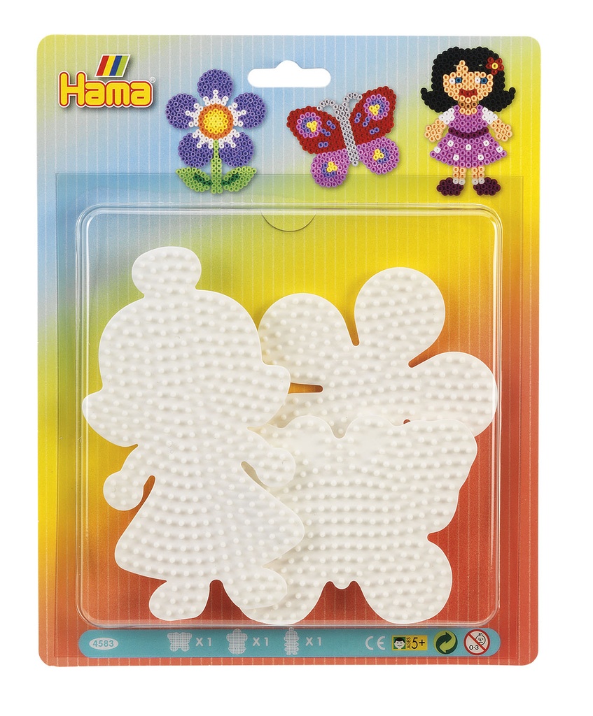 Blister Hama Beads Midi 3 Placas / Pegboards mariposa, flor y muñeca
