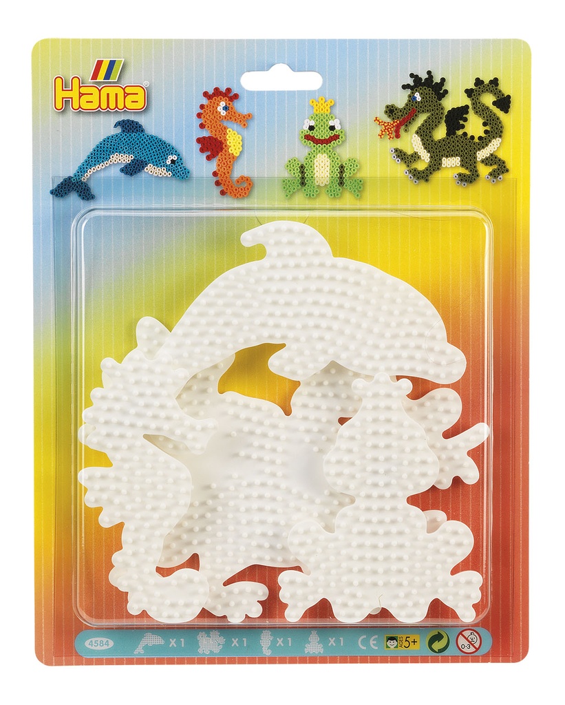 Blister Hama Beads Midi 4 Placas / Pegboards delfín, dragón, caballito de mar y rana pequeña