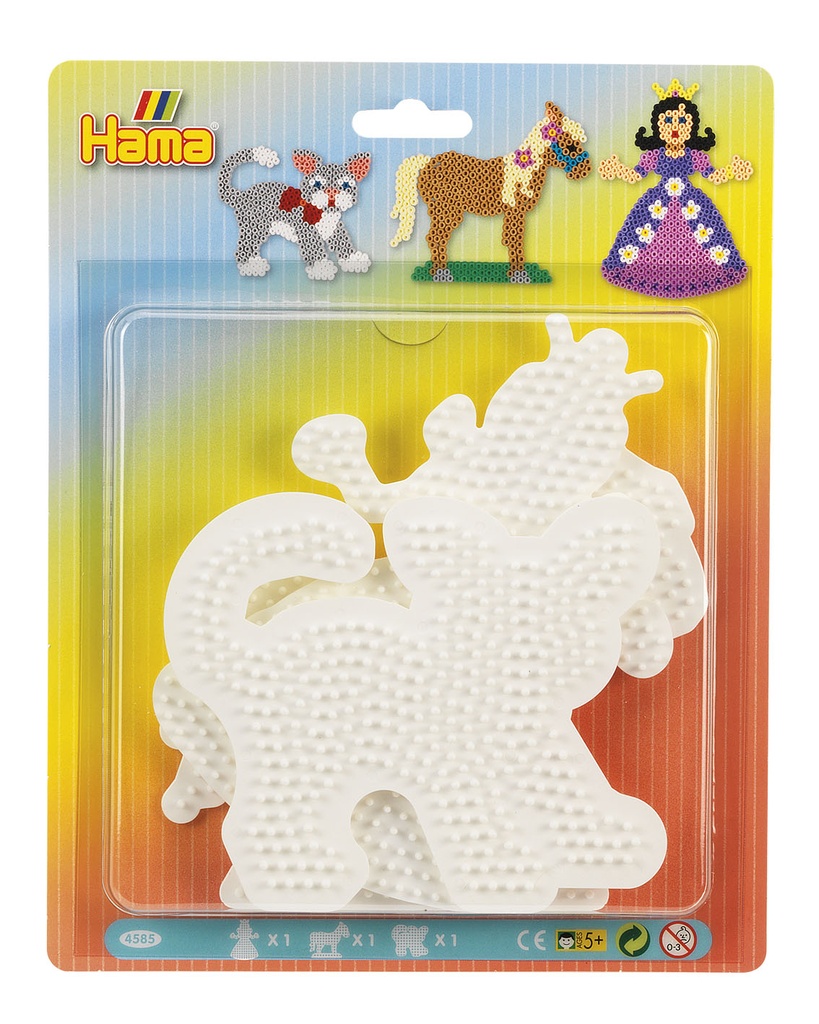 Blister Hama Beads Midi 3 Placas / Pegboards princesa, caballo y gato