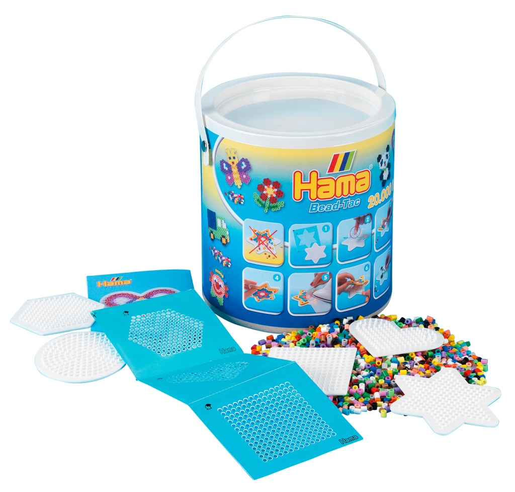 Cubo 20.000 beads, 5 placas/pegboards pequeñas y Bead-Tac