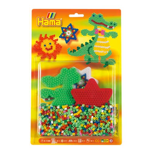 Blister Hama Beads Midi 1100 beads + placa cocodrilo y estrella pequeña + soport