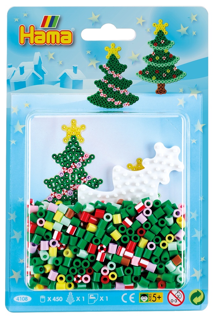 Blister Hama Beads Midi 450 beads color + placa árbol de Navidad + papel de planchado