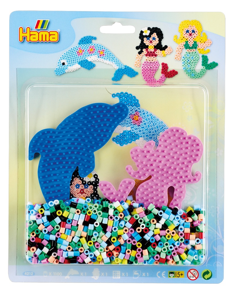 Blister Hama Beads Midi 1100 beads + placas delfín y sirena + papel