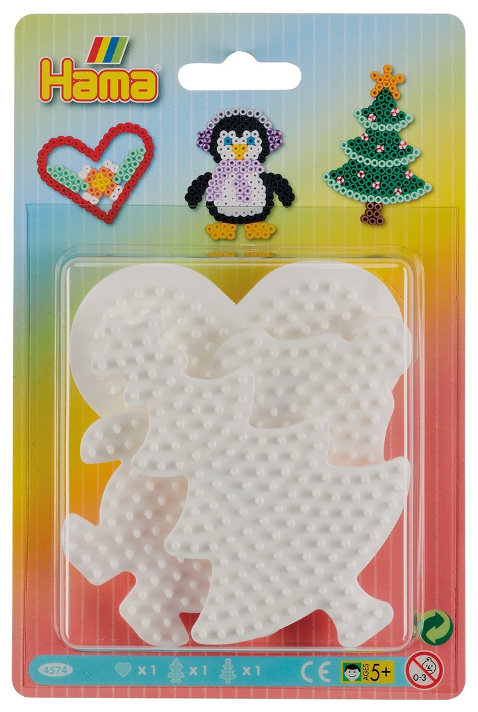 Blister Hama Beads Midi 3 Placas / Pegboards pequeñas corazón, pingüino y árbol de navidad
