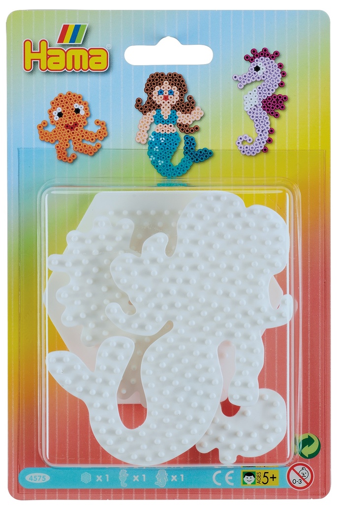 Blister Hama Beads Midi 3 Placas / Pegboards pequeñas hexagonal, caballito de mar y sirena