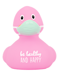 [LI2282] Pato con mascarilla Corona rosa &quot;be healthy and happy&quot;