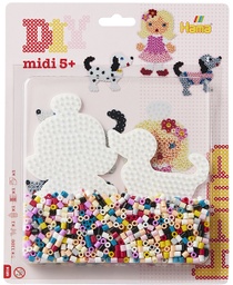 [4214] Blister Hama Beads Midi 1100 beads + placas perro y muñeca + papel