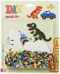 [4215] Blister Hama Beads Midi 1100 beads + placas coche y muñeca dinosaurio + papel