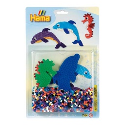 [4058] Blister Hama Beads Midi 1100 beads + placas delfín y caballito de mar + papel