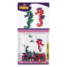 [4172] Blister Hama Beads Midi 350 beads color y bicolor + placa caballito de mar + papel de planchado