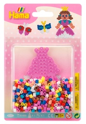 [4181] Blister Hama Beads Midi 450 beads color + placa princesa pequeña color rosa pastel + papel de planchado