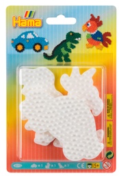 [4573] Blister Hama Beads Midi 3 Placas / Pegboards pequeñas coche, loro y dinosaurio