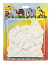 [4582] Blister Hama Beads Midi 4 Placas / Pegboards elefante, jirafa, león y camello